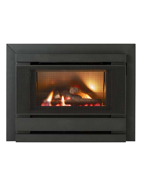 Cannon Canterbury Inbuilt Gas Log Fire with Optional 3 Sided Mesh Surround in Black Surround Front