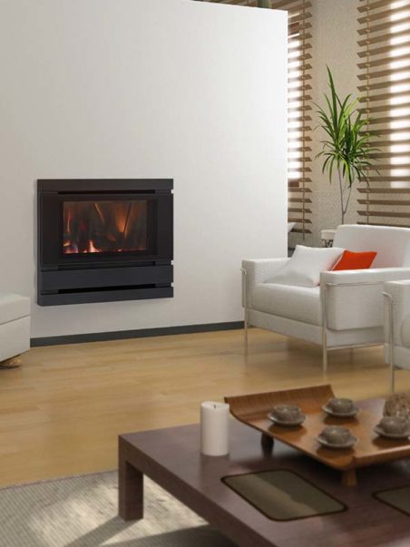 Cannon Fitzroy Powerflue Gas Log Fire in BLACK finish in situ