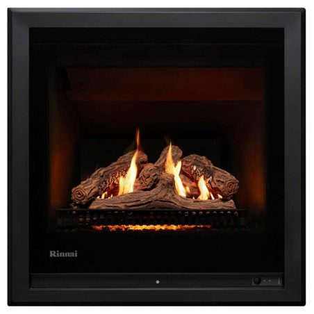 Rinnai 650 Gas Log Fireplace with Black Surround