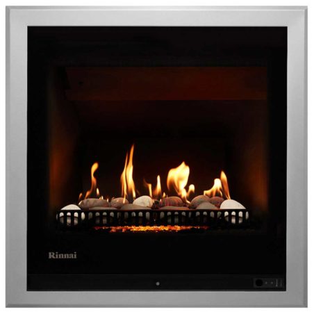 Rinnai 650 Gas Stones Fireplace with Grey Surround