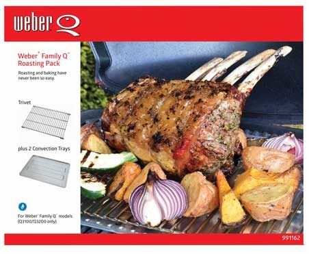 Weber Family Q BBQ Roasting pack details with lamb cooking