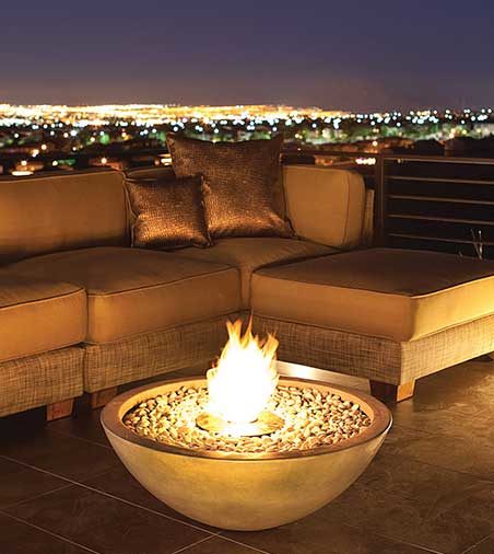 View with a bone mix 850 fire pit natural by ecosmart fire