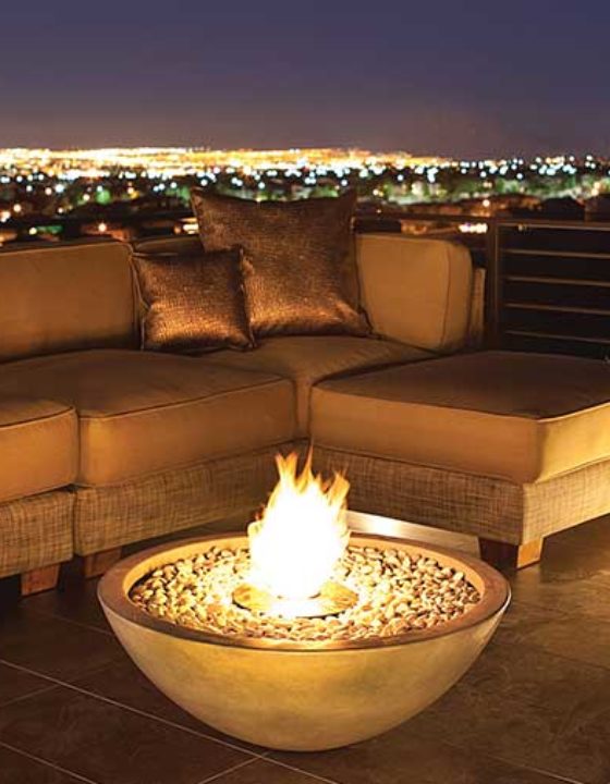 View with a bone mix 850 fire pit natural by ecosmart fire